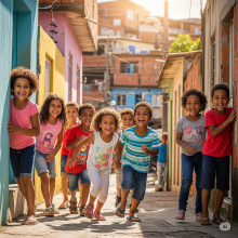 Crianças correndo na rua